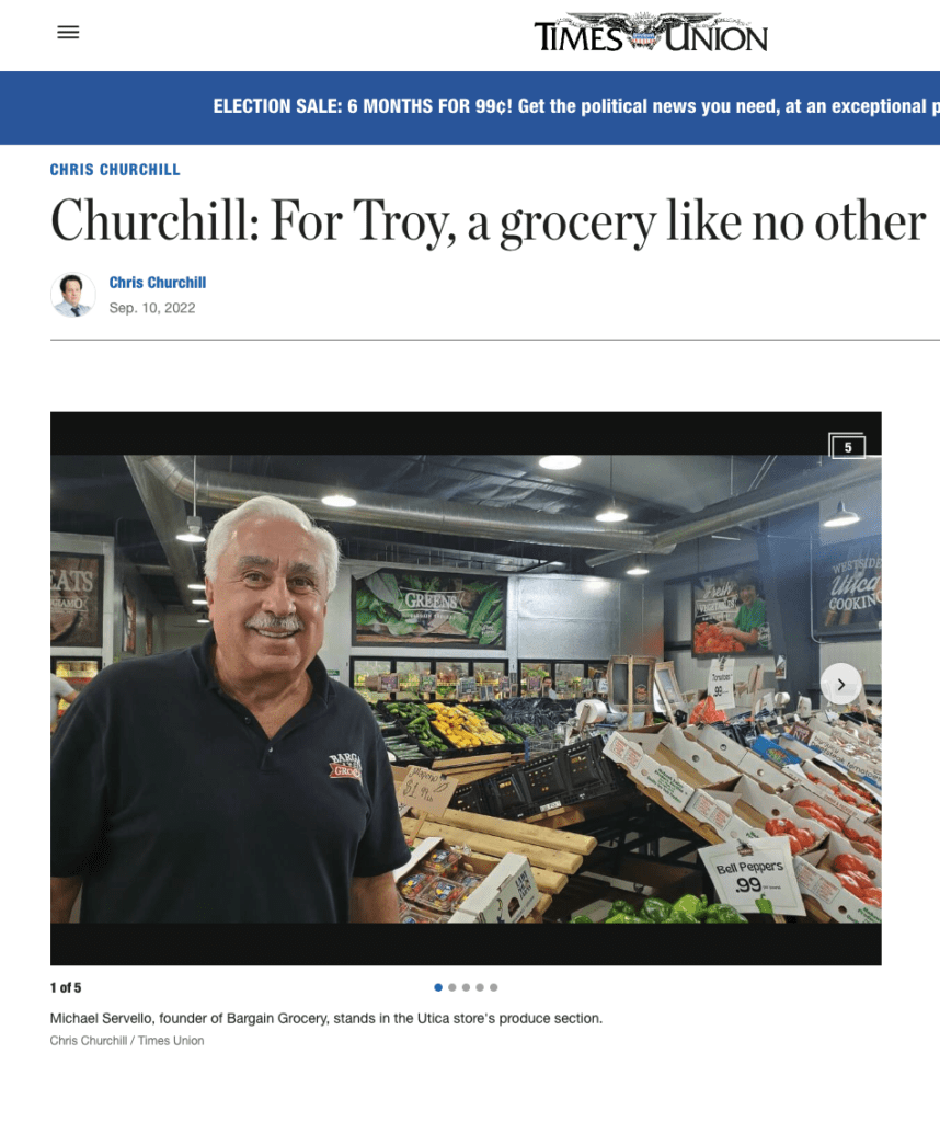 Times Union Comes to Bargain Grocery in Utica NY Distribute Hope